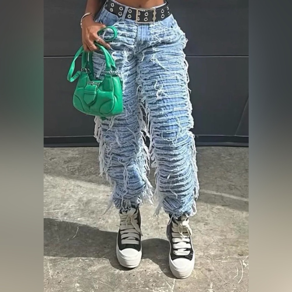 Fashion Nova Shredded Denim Jeans - Picture 3 of 11